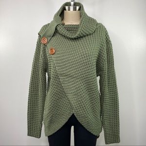 🆕Winter Fall Sweater Weather Olive Wrap Asymmetrical Hem Waffle Knit Thi…